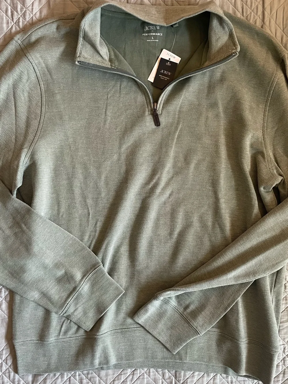 J. CREW FACTORY Performance bird's-eye quarter-zip in Heather Green Size L $110